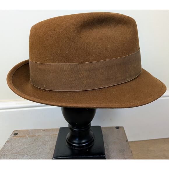 Vintage Stetson Men's Mallory Saddle Brown Caramel Wool "Furlana" Fedora Size 7 - Picture 4 of 11